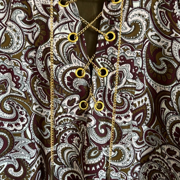 Michael Michael Kors Paisley Blouse with Gold Chain Sz M - Picture 4 of 6